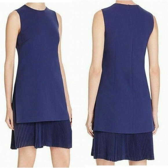 Theory Malkan Pleated Skirt Navy Crepe Dress - Picture 1 of 11
